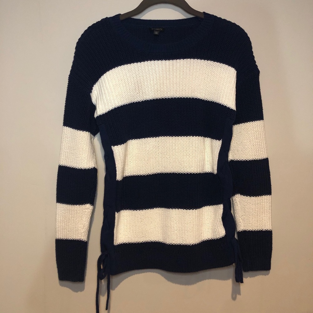 nautical navy and white striped talbots sweater